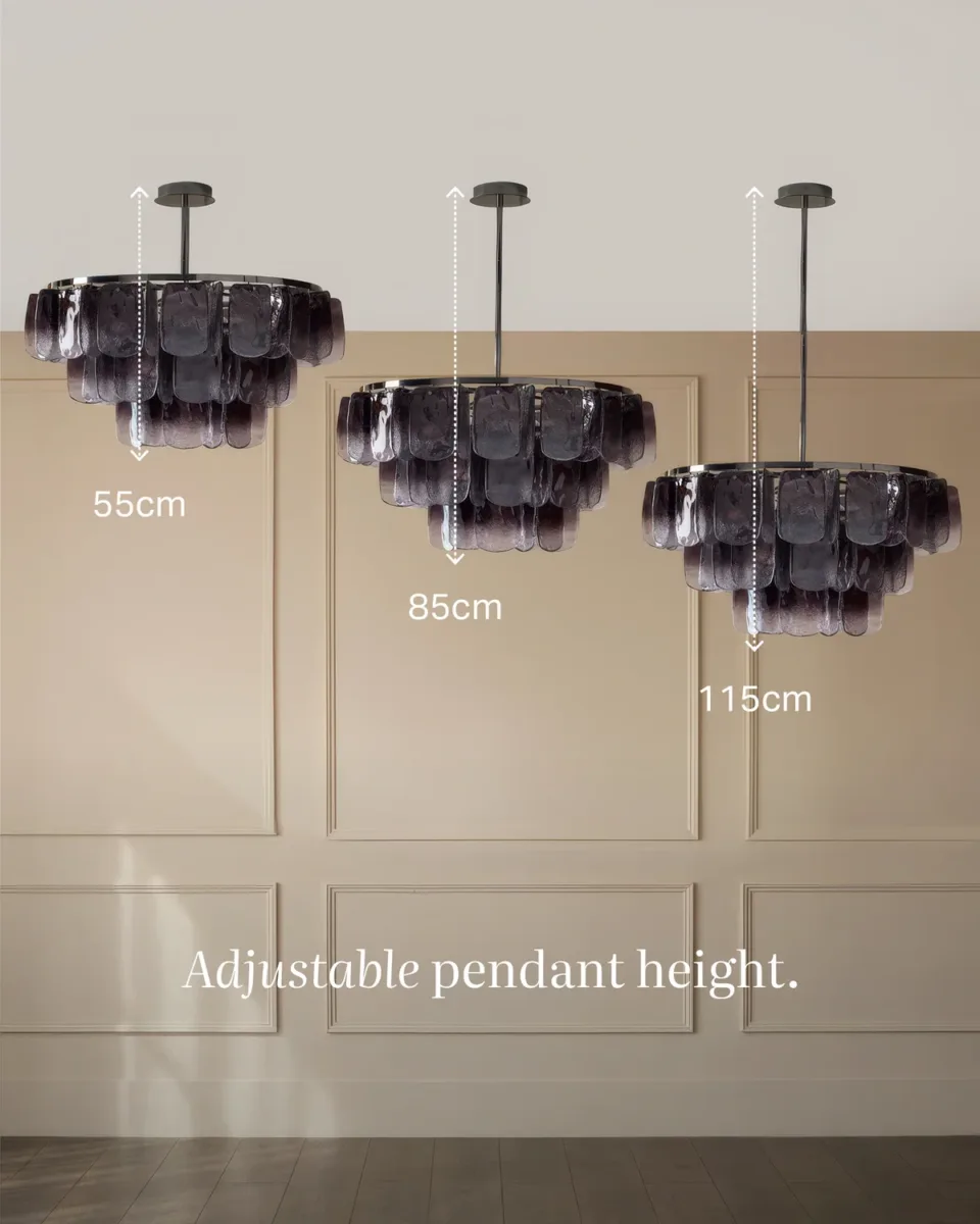 Estelle ombre smoked glass black steel chandelier light - Image 3