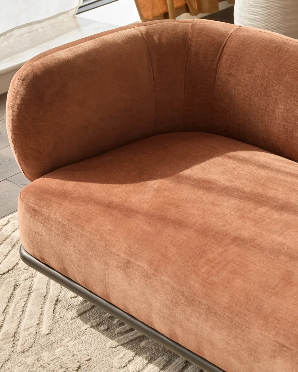 Florence apricot fabric with dark wood left hand facing small corner sofa - Image 3
