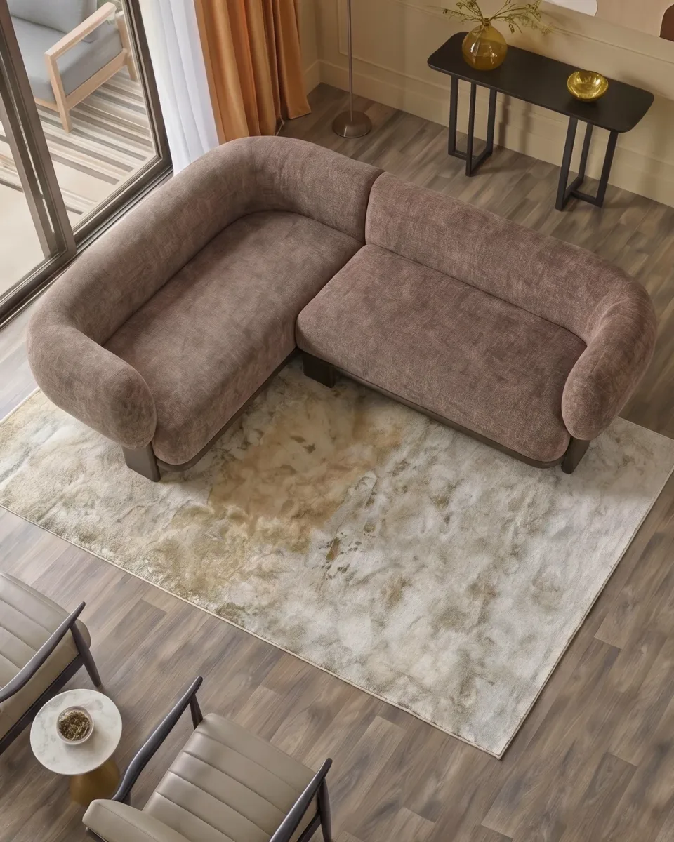 Florence mocha fabric with dark wood left hand facing small corner sofa - Image 4