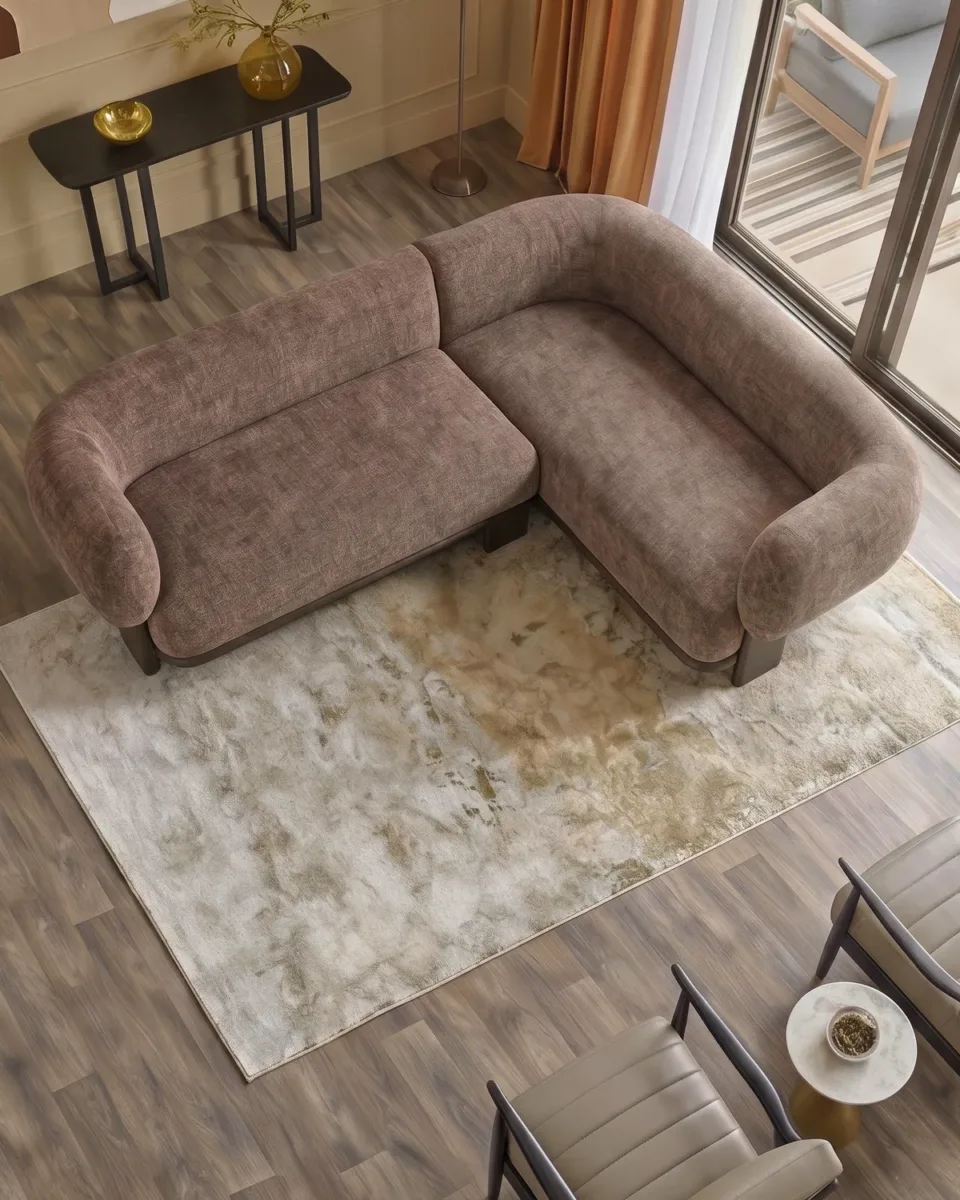 Florence mocha fabric with dark wood right hand facing small corner sofa - Image 4