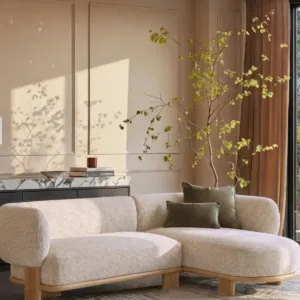 Florence natural fabric with light wood right hand facing chaise sofa