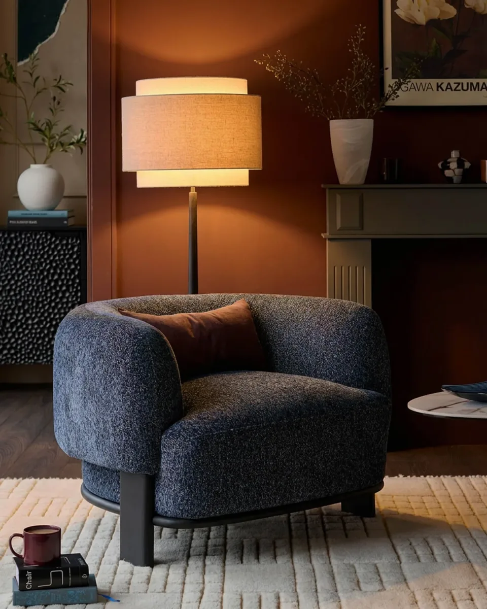 Florence navy mosaic chenille armchair - Image 3
