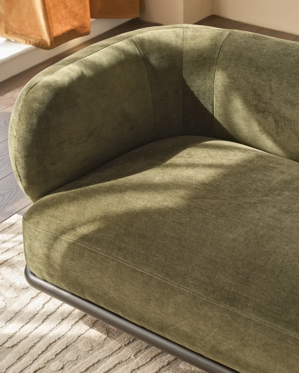 Florence olive green fabric with dark wood left hand facing small corner sofa - Image 2