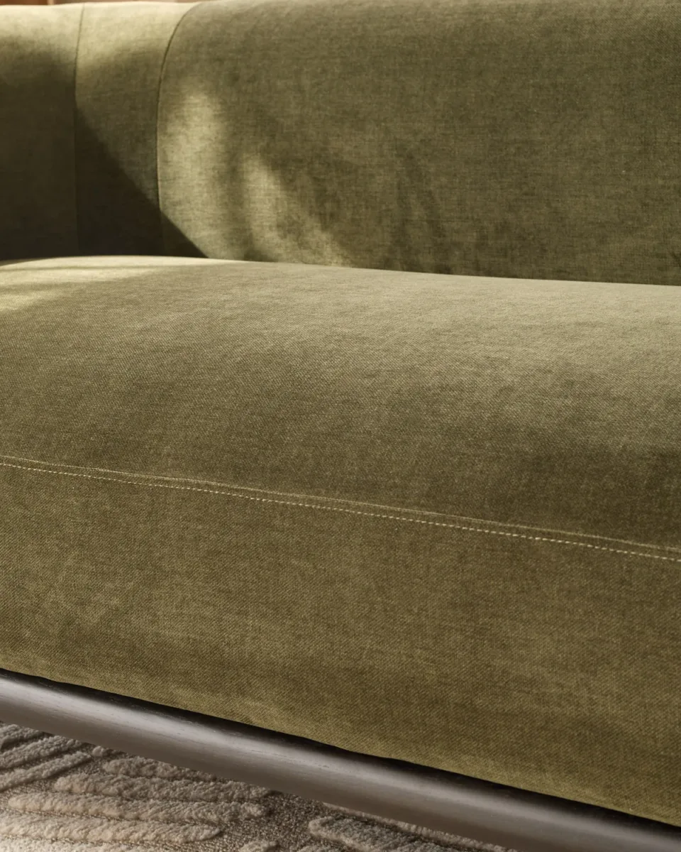 Florence olive green fabric with dark wood left hand facing chaise sofa - Image 3