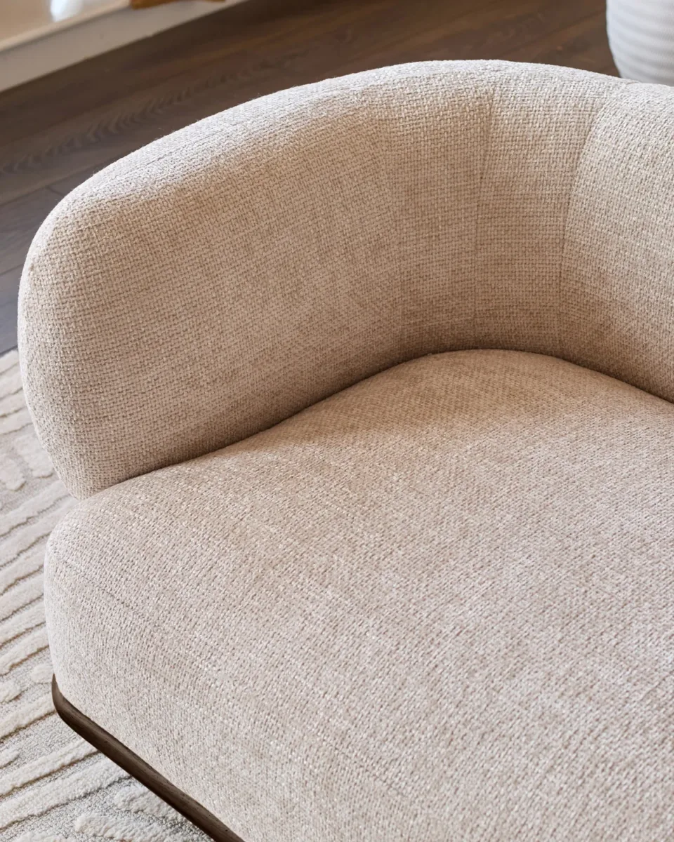 Florence natural fabric with dark wood left hand facing small corner sofa - Image 3