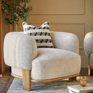 Florence natural fabric with light wood armchair
