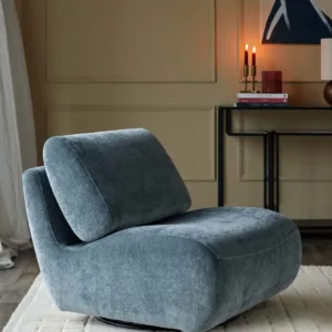 Frances blue grey fabric swivel accent chair