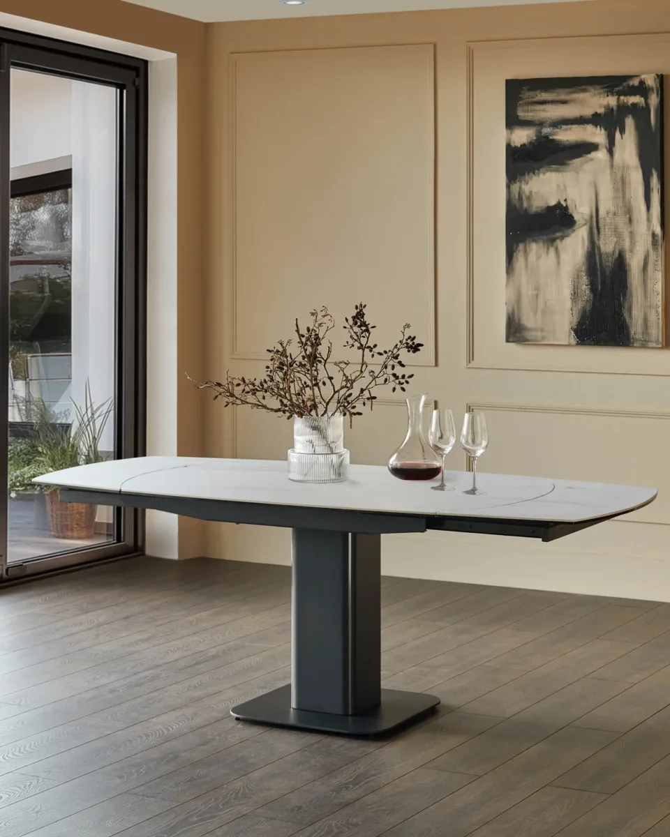 Fraser white ceramic 4-6 seater extending dining table