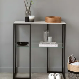 Georgia White Marbled Ceramic Small Console
