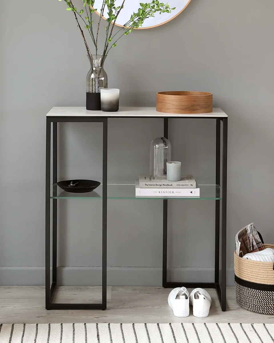 Georgia White Marbled Ceramic Small Console