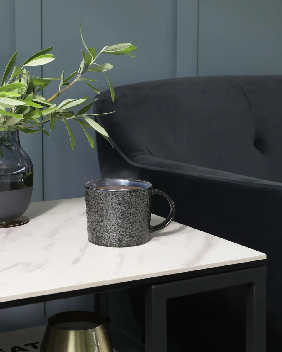Georgia White Marbled Ceramic Side Table - Image 3