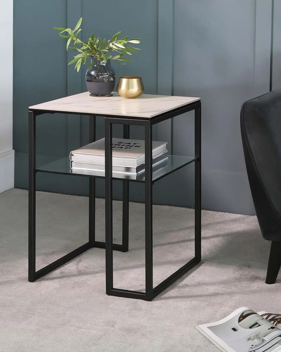 Georgia White Marbled Ceramic Side Table