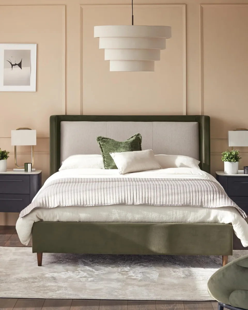Grove natural fabric and olive green velvet super king ottoman storage bed - Image 2