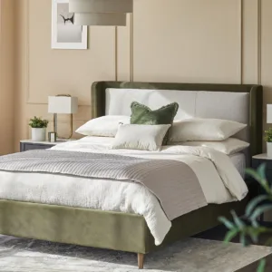 Grove natural fabric and olive green velvet super king ottoman storage bed
