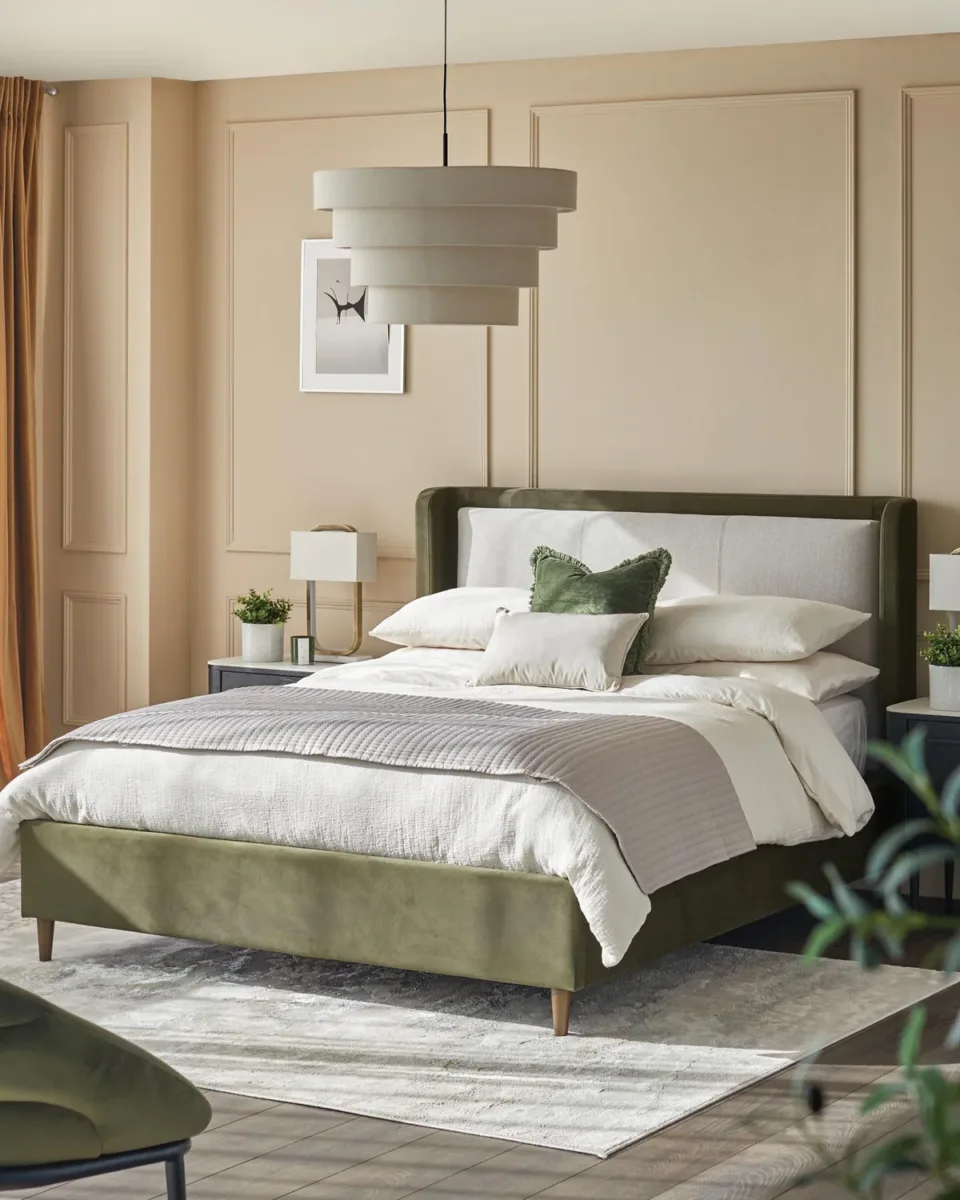 Grove natural fabric and olive green velvet super king ottoman storage bed - Image 4