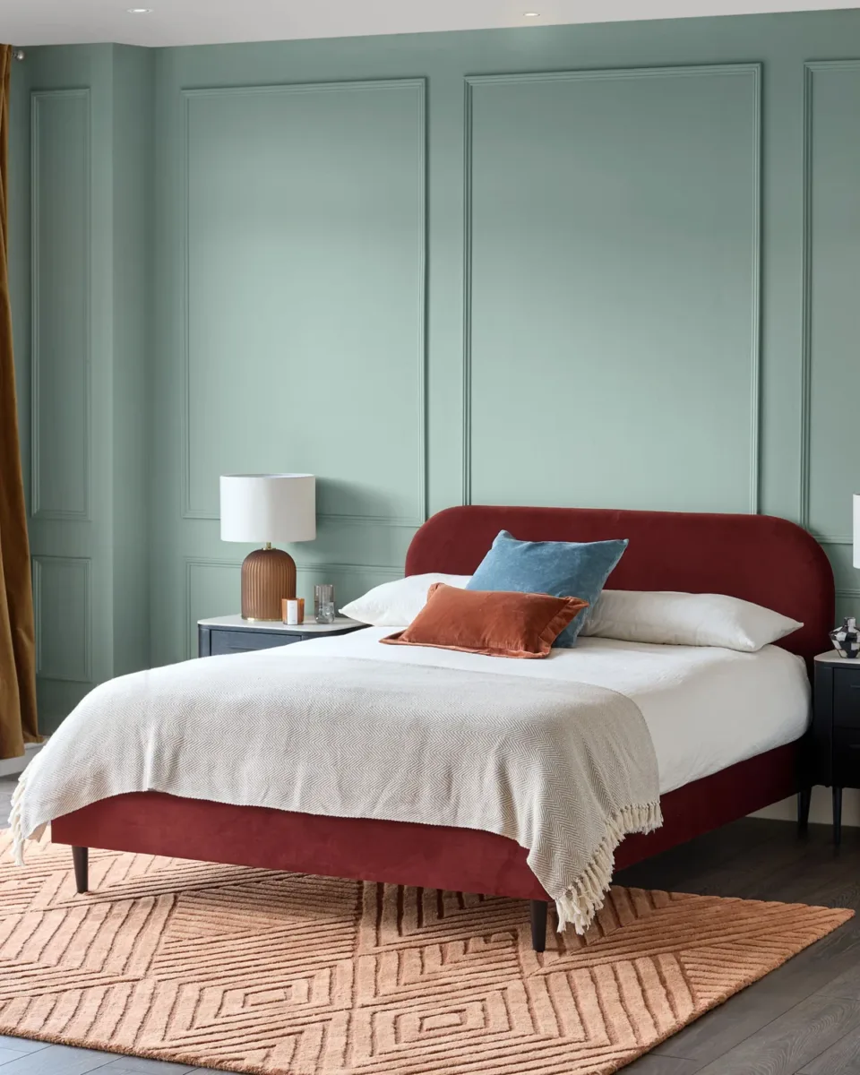 Hampton toffee red velvet king size bed