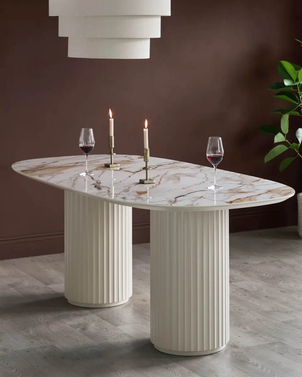 Hanne natural ceramic 6 seater dining table