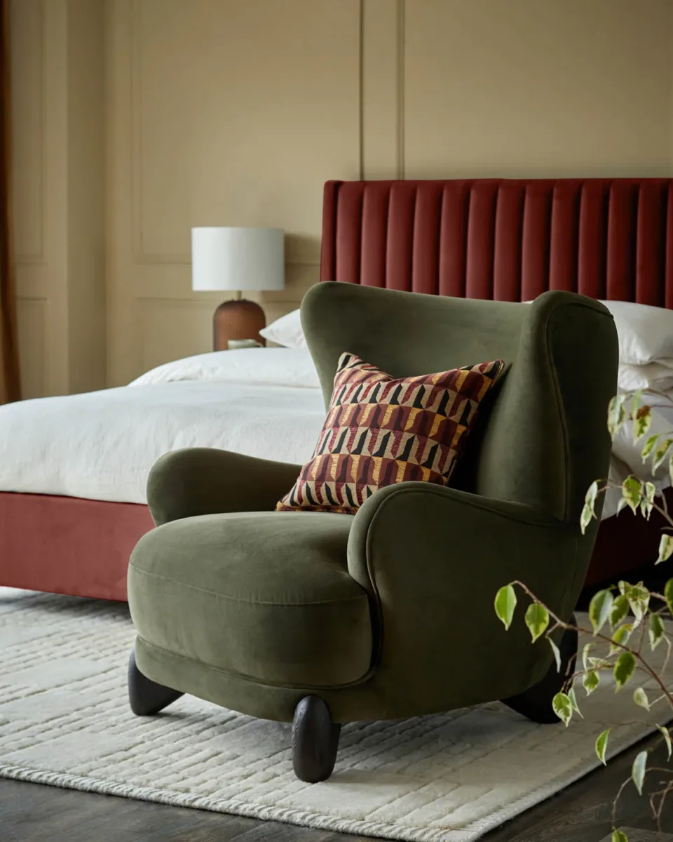 Harlan olive green velvet accent chair - Image 4