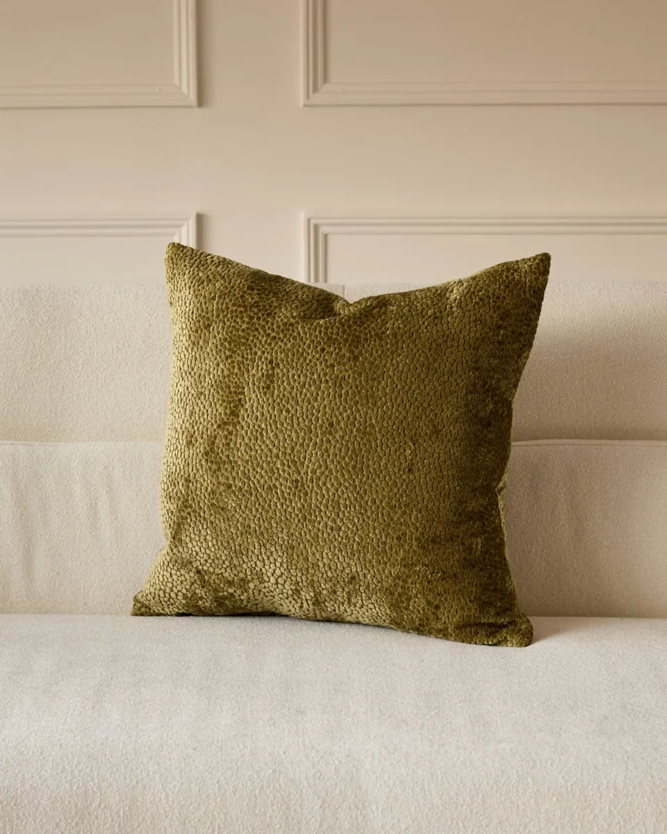 Harlene olive green medium velvet cushion