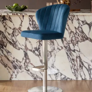 Harper Dark Blue Velvet Gas Lift Bar Stool
