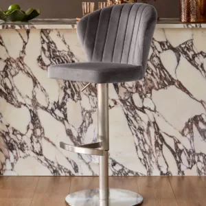 Harper Dark Grey Velvet Gas Lift Bar Stool