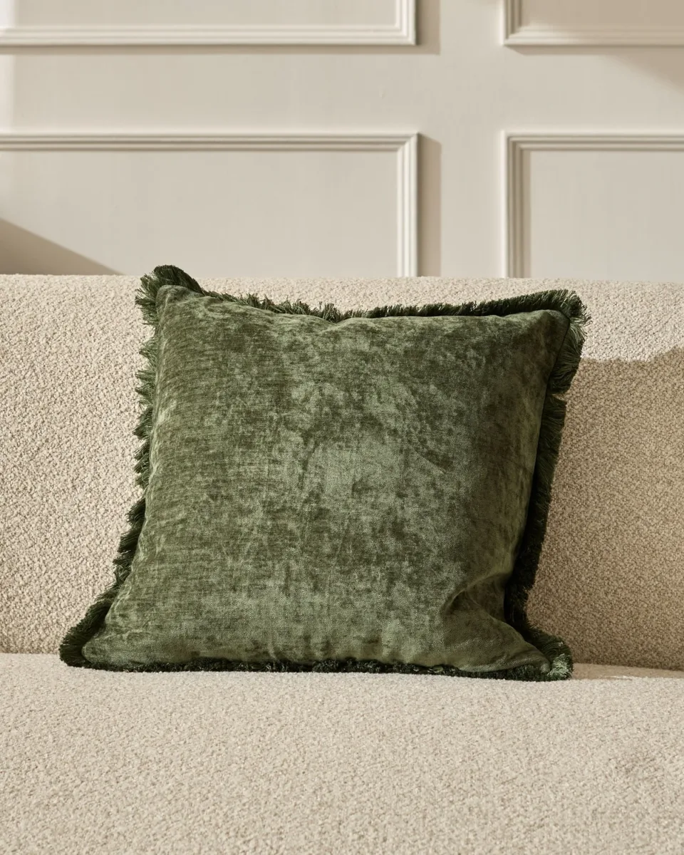 Hattie olive green medium velvet cushion