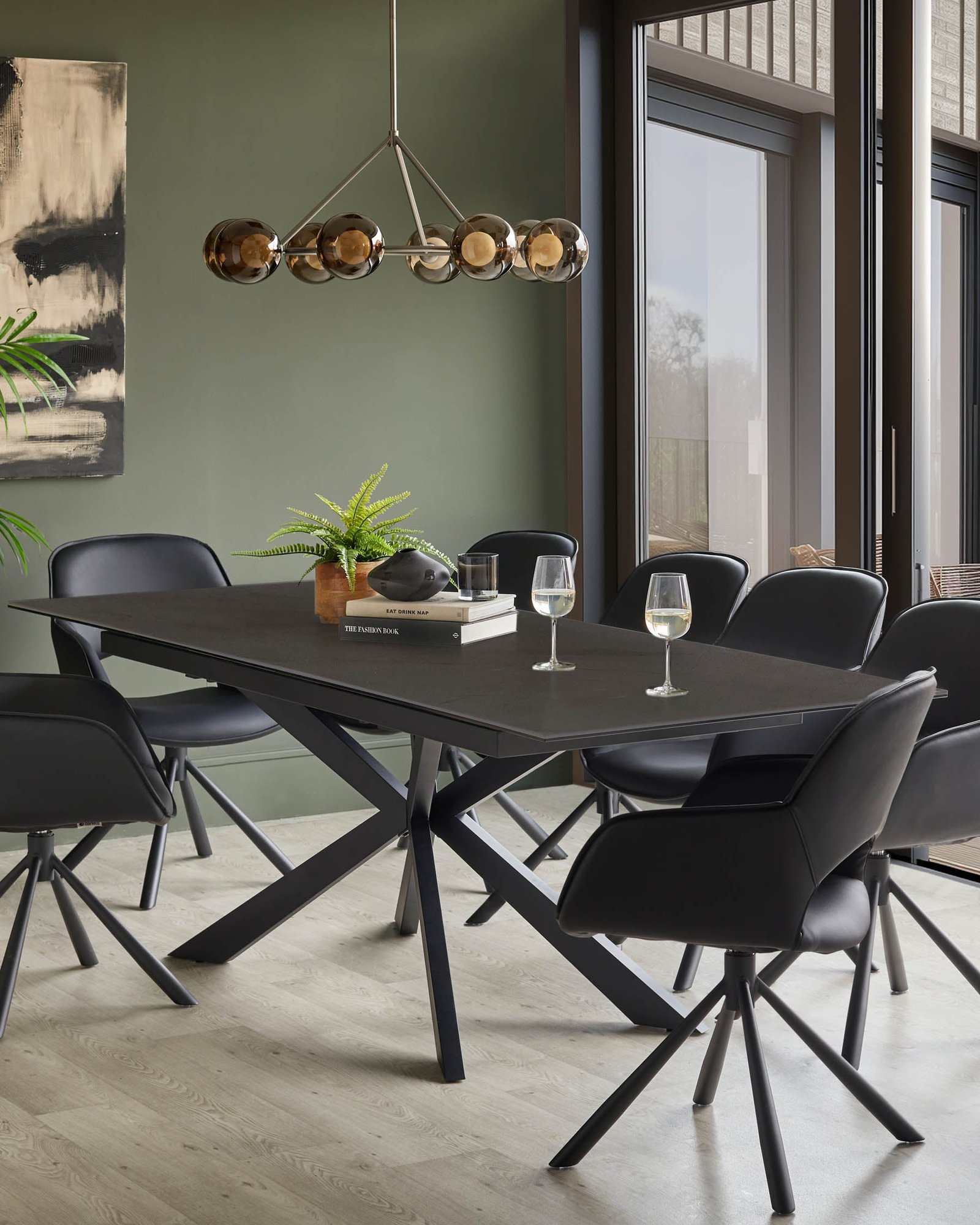 Hayden dark grey ceramic extending 8 to 10 seater dining table - Image 3