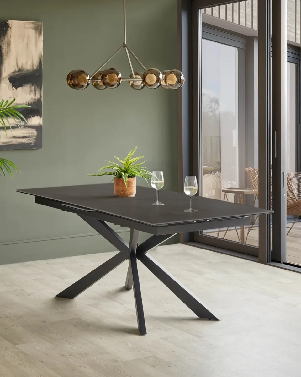 Hayden dark grey ceramic extending 8 to 10 seater dining table - Image 2