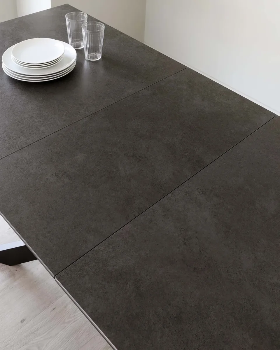 Hayden dark grey ceramic extending 8 to 10 seater dining table - Image 4