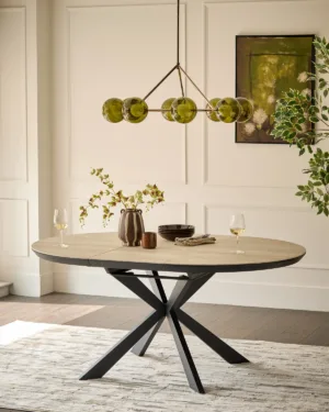 Hayden natural travertine ceramic 4-6 extending round dining table