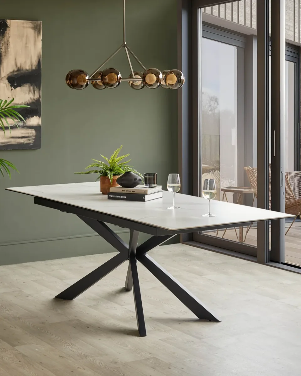Hayden white ceramic extending 8 to 10 seater dining table