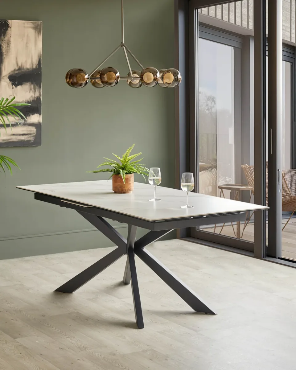 Hayden white ceramic extending 8 to 10 seater dining table - Image 2