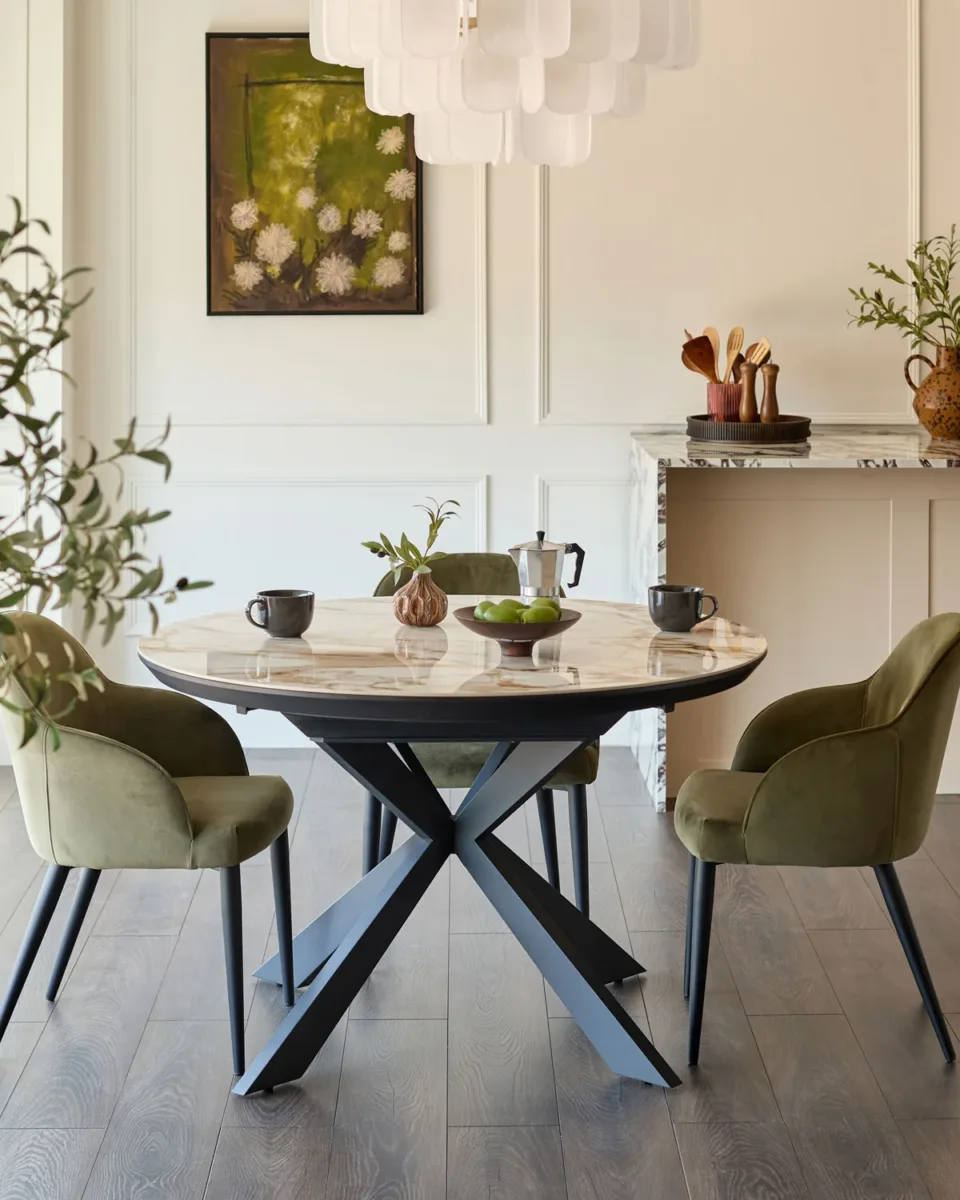 Hayden natural ceramic 4-6 extending round dining table - Image 4