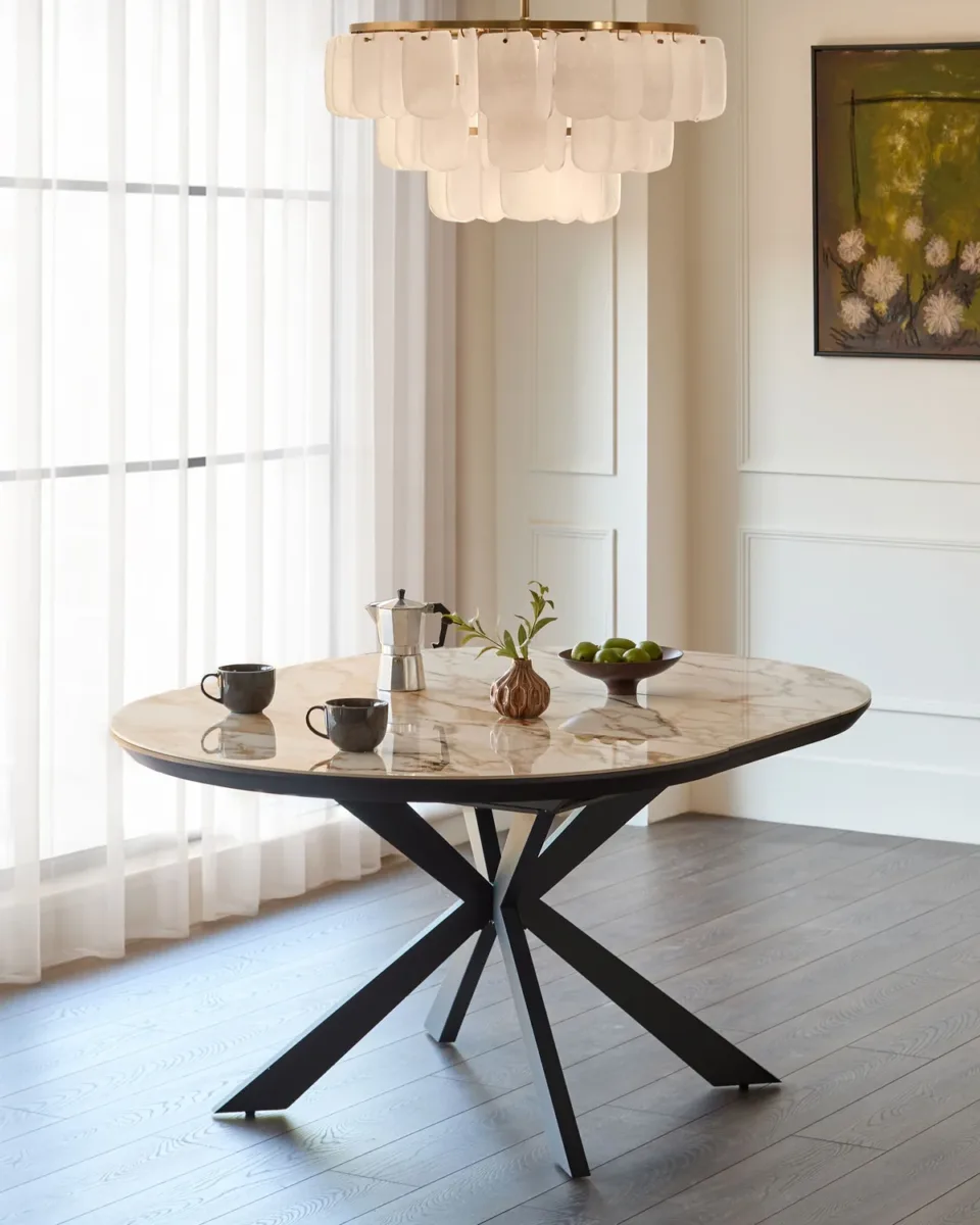 Hayden natural ceramic 4-6 extending round dining table