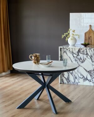 Hayden white round ceramic extending 4 to 6 dining table