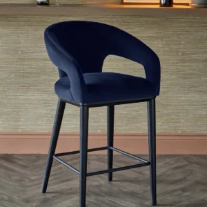 Heath navy recycled velvet bar stool