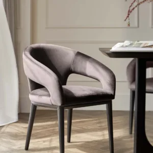 Heath Mocha Plush Velvet and Black Wood Dining Chair