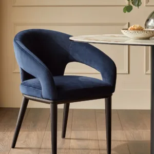 Heath navy recycled velvet dining chair