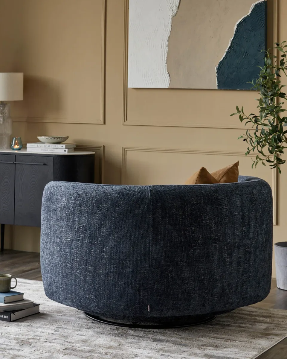 Henry Dark Blue Chunky Weave Swivel Love Seat - Image 4