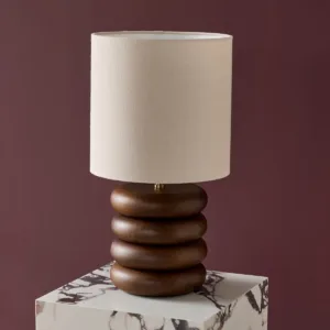 Hepworth natural linen and dark wood table lamp