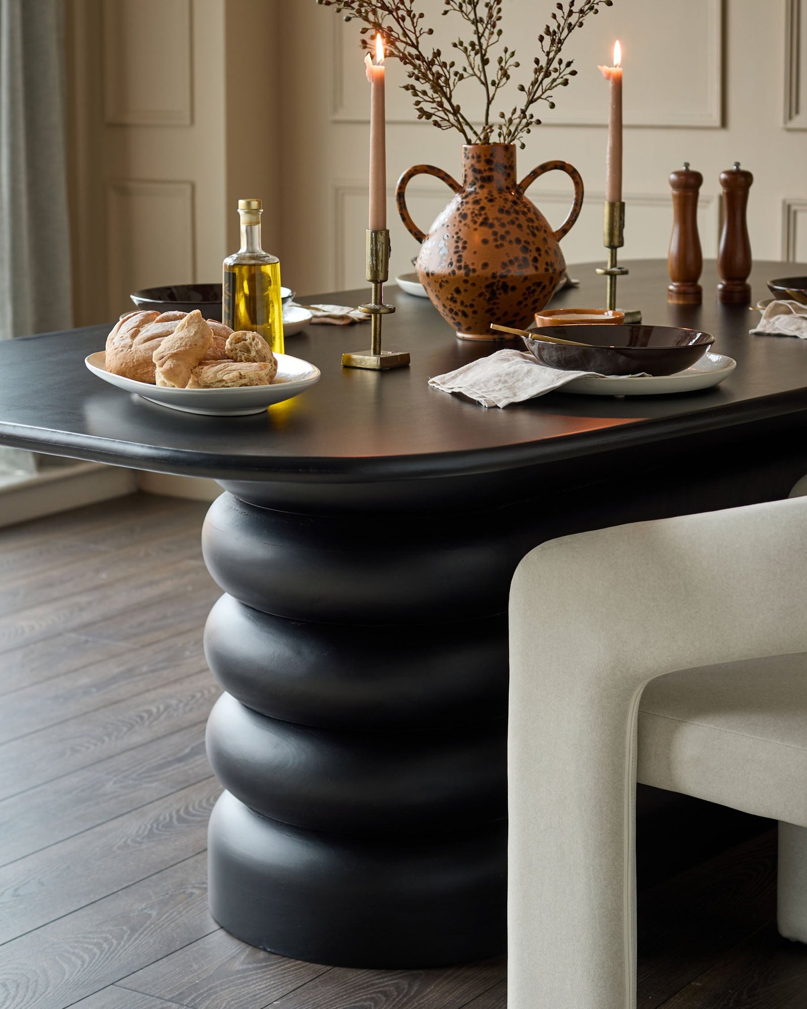 Hepworth black wood 8 seater dining table - Image 7