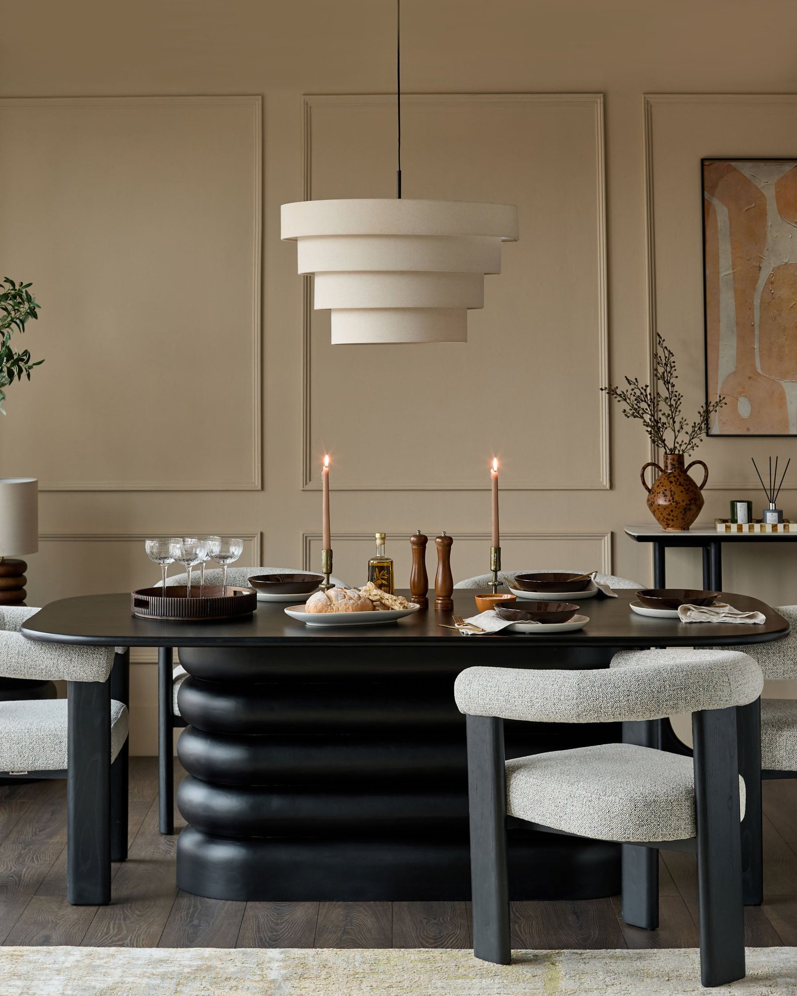 Hepworth black wood 8 seater dining table - Image 4