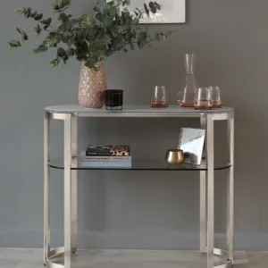 Isla White Glass and Stainless Steel Console Table