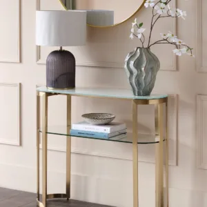 Isla White Glass And Brass Console Table