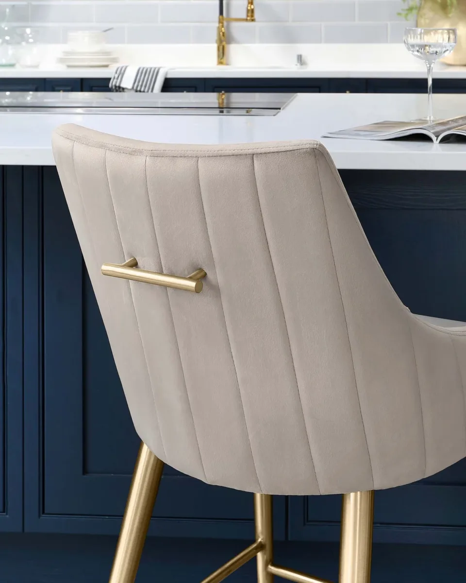 Juliana Champagne Velvet With Brushed Brass Bar Stool - Image 2