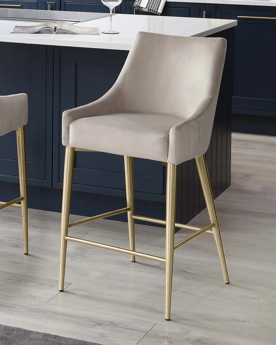Juliana Champagne Velvet With Brushed Brass Bar Stool