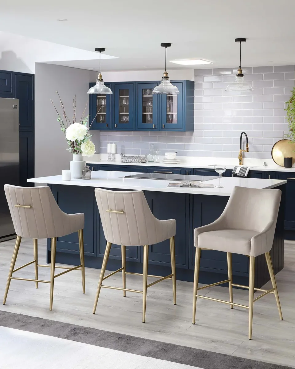 Juliana Champagne Velvet With Brushed Brass Bar Stool - Image 3