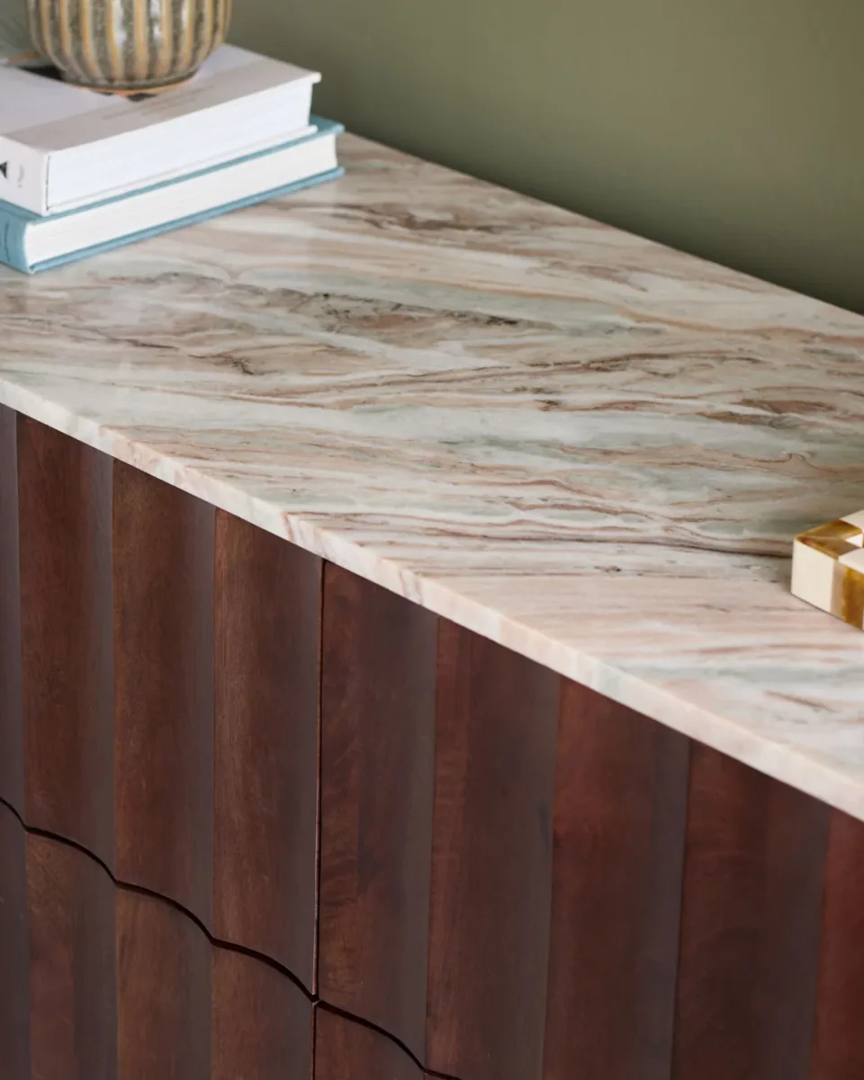 Juniper dark mango wood with toronto marble chest of drawers - Image 3