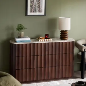 Juniper dark mango wood with toronto marble chest of drawers