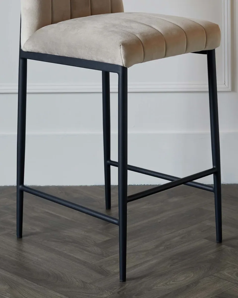Kendra Black Metal Bar Stool Champagne Plush Velvet - Image 4